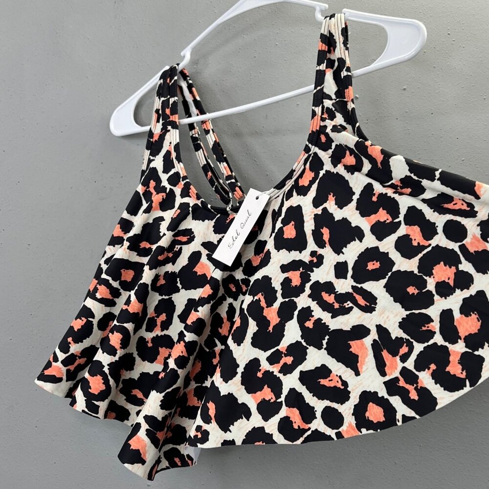 Coral Leopard Flounce Bikini Top - Coral/Black - Picture 2 of 8